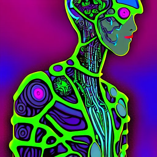 Image similar to psychedelic organic cyborg by artem cash