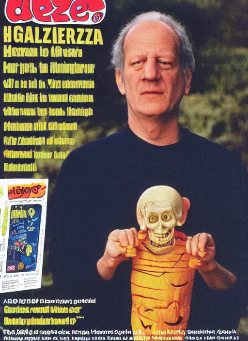 Image similar to a werner herzog halloween costume, full page scan from 1 9 8 8 toys r us catalog, highly detailed