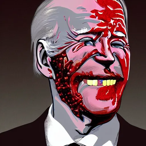 Image similar to biden became bloody ugly lovecraftian degenerate abomination, photo - realistic, color image, 2 k, highly detailed, bodyhorror, occult art