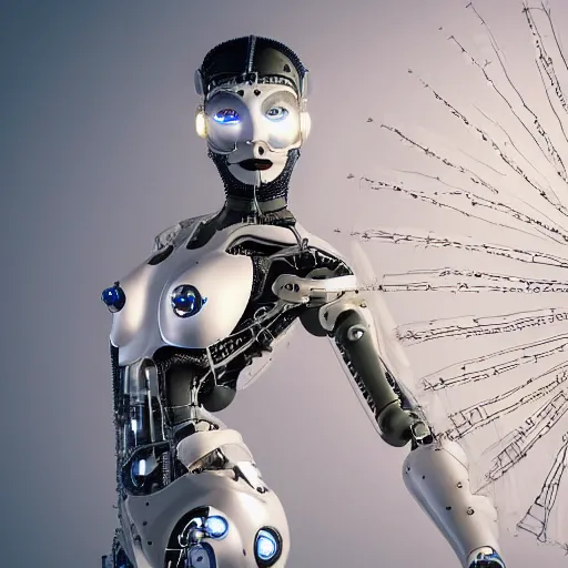 Prompt: beautiful centered Fine art photo portrait of beautiful woman as a solarpunk persian arab robotic humanoid, white mechanical parts with led lights, photorealistic, white background, highly detailed and intricate, sunset lighting, HDR 8k