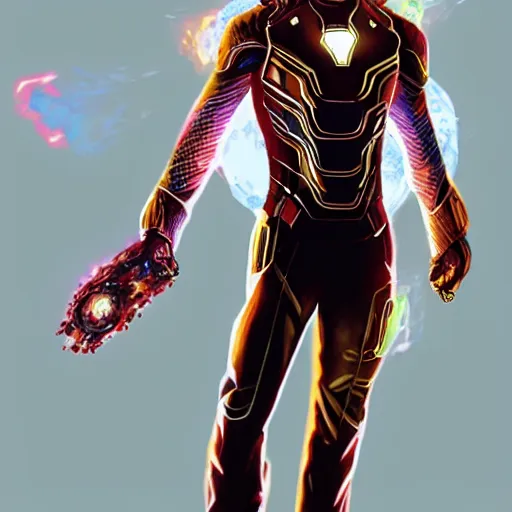 Image similar to robert sheehan as tony stark from the avengers infinity war, marvel concept art, hyperrealistic, detailed, accurate illustration, dramatic lighting, action pose