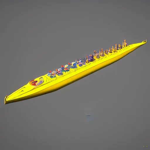 Prompt: a yellow submarine with hairy arms. 3 d render