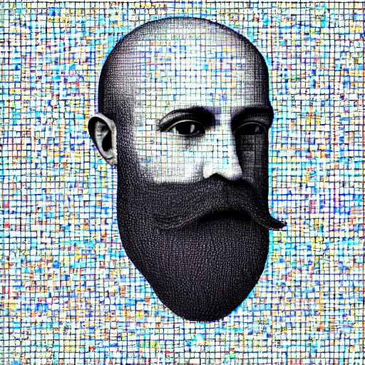 Image similar to Philosophical abstract art! Profile picture. Digital art. 8k resolution. Man made out of hyperbolic functions! Bald with beard.