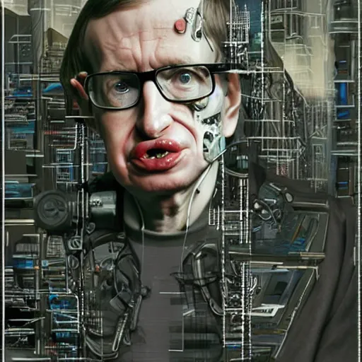 Image similar to steven hawking as a cyborg, cyberpunk, highly detailed, mega detailed