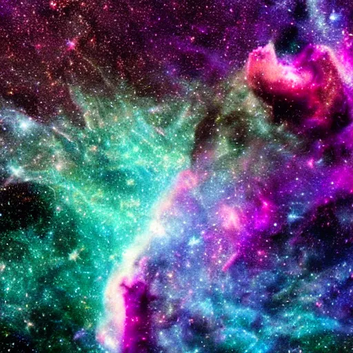 Image similar to an astronaut drifts into a colorful nebula for eternity