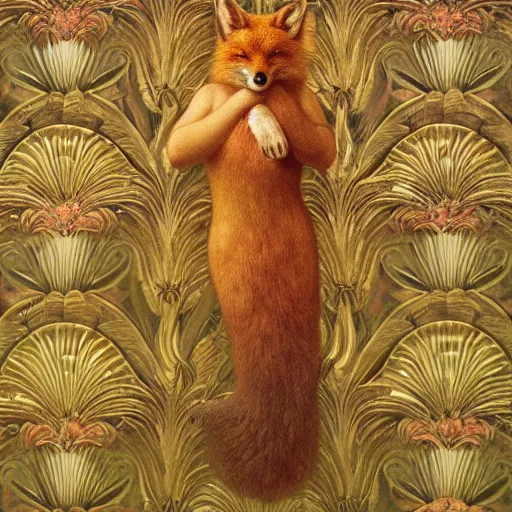 Prompt: hyperrealistic detailed candle fox in baroque painting, lights, art by ernst haeckel, john william godward, hammershøi, alphons mucha, pontormo, ornamental, decorative, art nouveau wallpaper, lights by hopper, pastel deep colours,