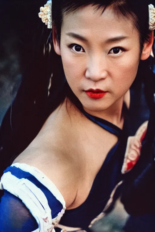 Prompt: Chun-Li, 35mm, f2.8, award-winning, candid portrait photo, taken by annie leibovitz