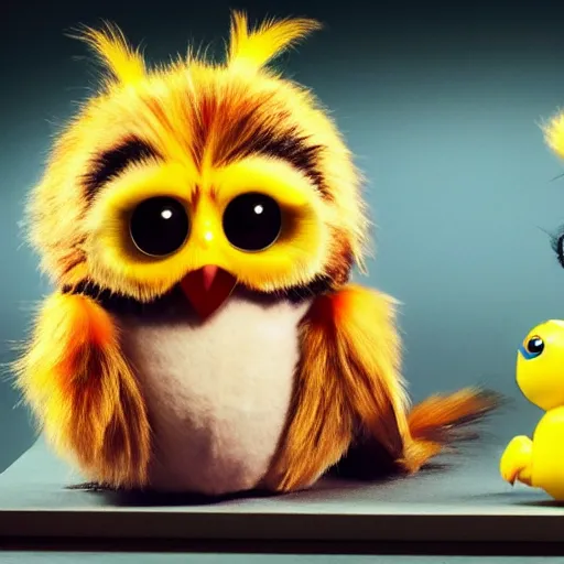 Image similar to Emma Watson stuffing Furby into blender