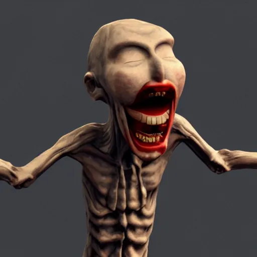 Prompt: a white skinned 3d render of a skinny humanoid with long arms vampire that is angry and screaming, long arms, hands on face, big eyes, dark background, smokey, ultra 4k