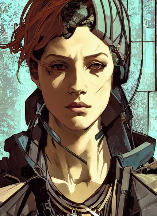 Image similar to cyberpunk fashion designer. portrait by ashley wood and alphonse mucha and laurie greasley and josan gonzalez and james gurney. spliner cell, apex legends, rb 6 s, hl 2, d & d, cyberpunk 2 0 7 7. realistic face. vivid color. dystopian setting.