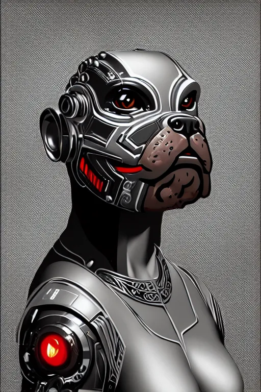 Image similar to a portrait of cyborg bulldog, high - contrast, intricate, elegant, highly detailed, digital painting, artstation, concept art, smooth, illustration