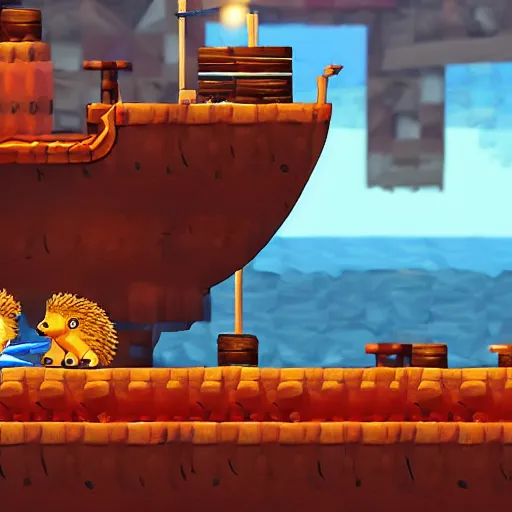 Prompt: hedgehog on a ship in seqa of thieves, game, epic