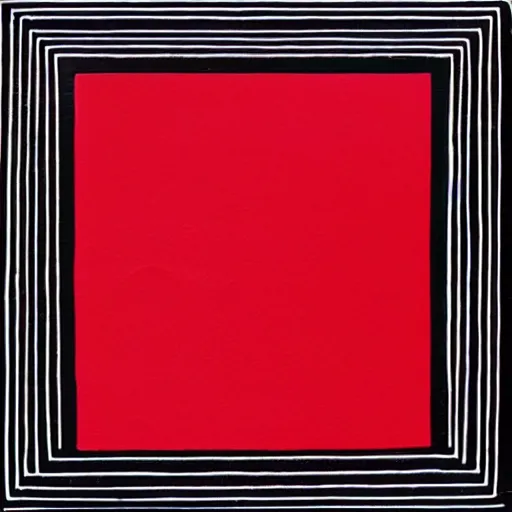 Prompt: op - art painting of red and black square labirinth