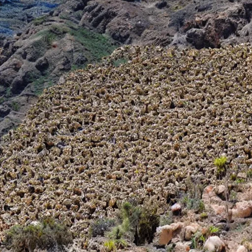 Image similar to gran canaria island being devastated by a swarm of vicious lice