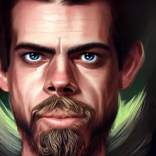 Image similar to jack dorsey funny grimase, closeup, fantasy, intricate, elegant, highly detailed, digital painting, artstation, concept art, matte, sharp focus, illustration