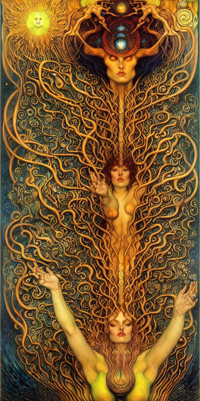 Image similar to Divine Chaos Engine by Karol Bak, Jean Delville, William Blake, Gustav Klimt, and Vincent Van Gogh, symbolist, visionary