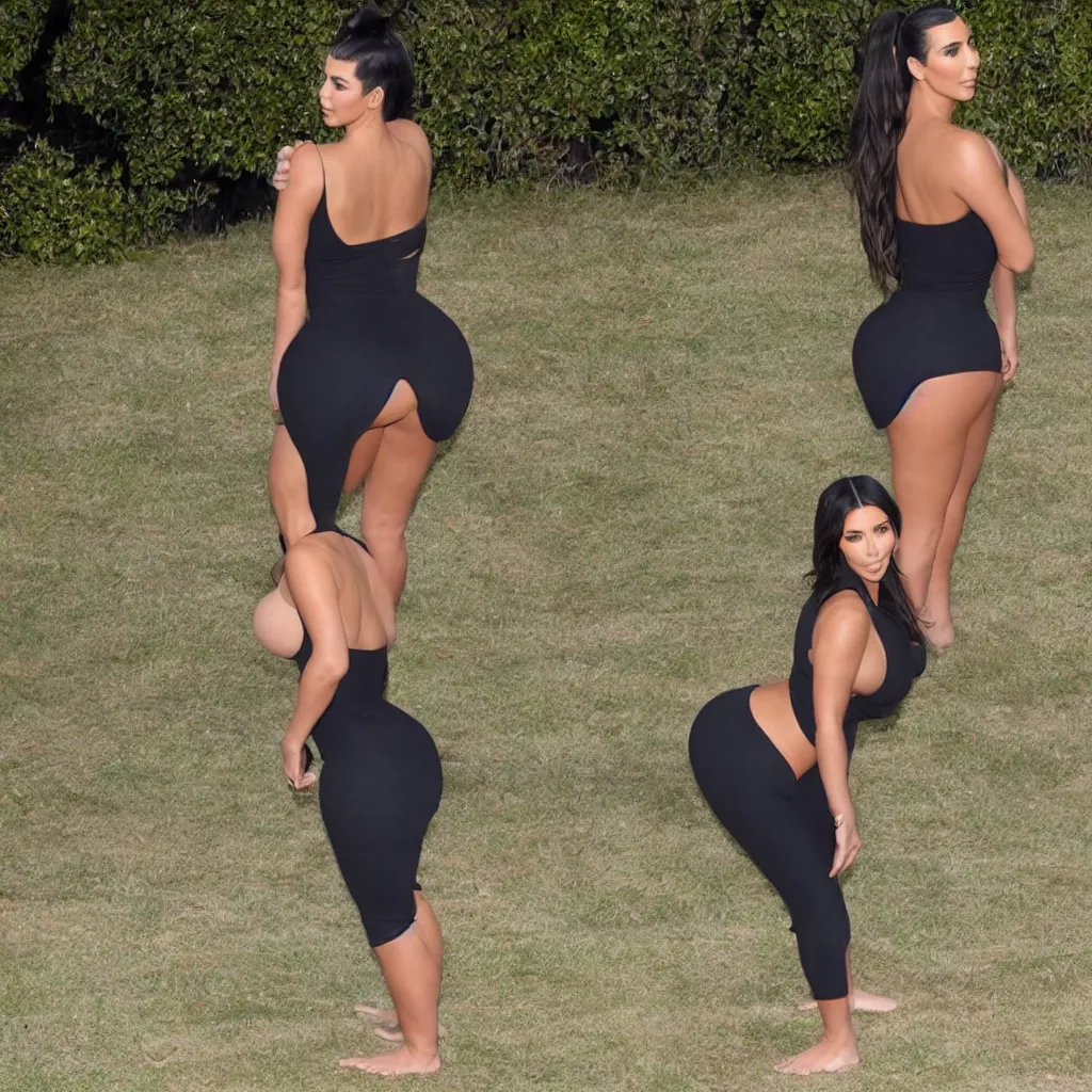 Prompt: kim kardashian, full body pose, yoga, 8 k, tan