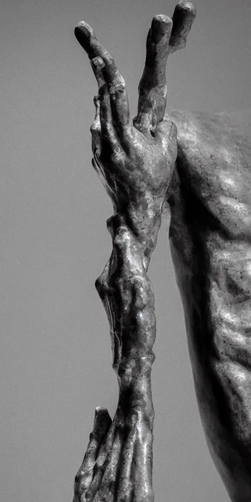 Image similar to A highly detailed cyberpunk brutalist angular greek statue of a person reaching hand out, sculpture