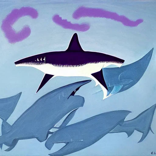 Image similar to a scary purple shark by charles e. burchfield