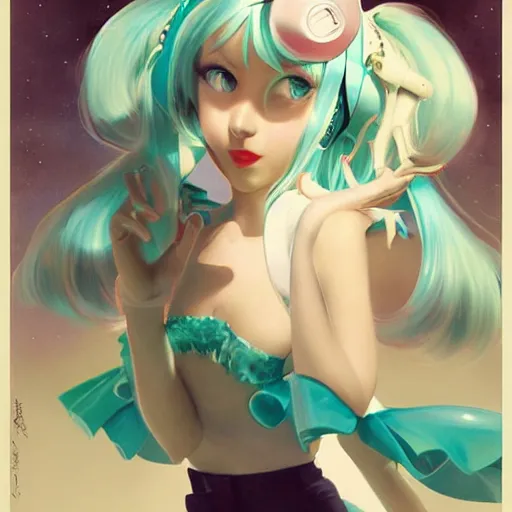 Image similar to Hatsune Miku by Gil Elvgren and Daniela Uhlig