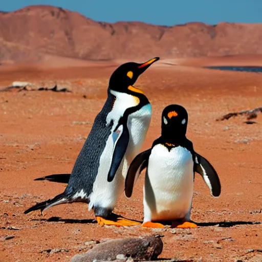 Prompt: super mad penguins with extreme anger in the desert