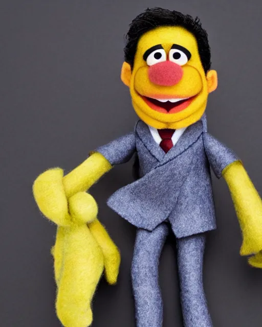 Image similar to oscar nunez with a suit as a muppet. highly detailed felt. hyper real photo. 4 k.