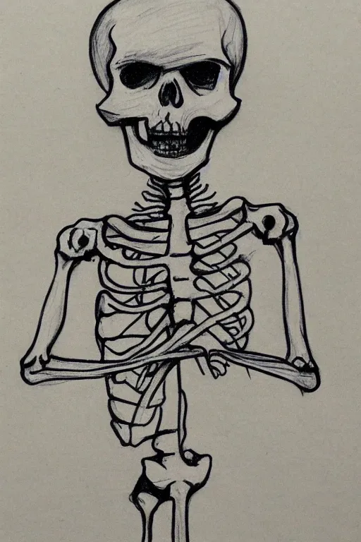 Image similar to silly drawing of a skeleton on lined notebook paper