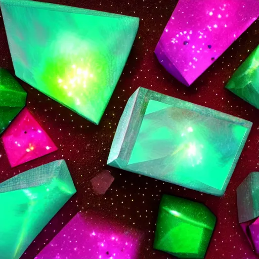 Image similar to something completely random and abstract made out of glowing gems and a rock