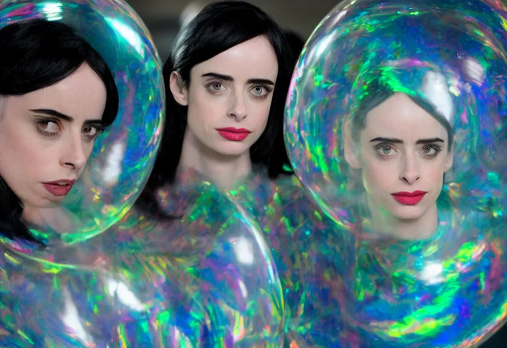 Image similar to krysten ritter as a woman trapped in an iridescent bubble