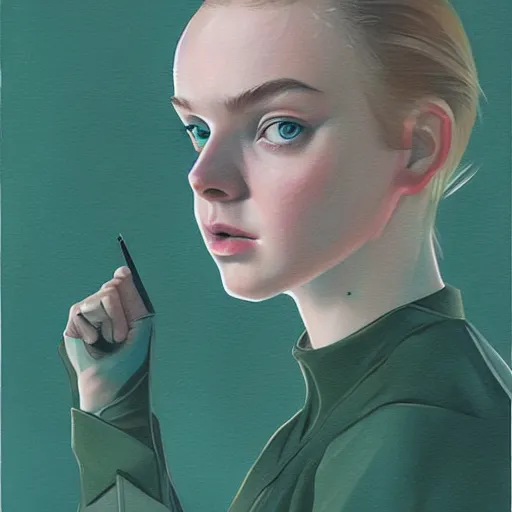 Prompt: Elle Fanning in Splinter Cell picture by Sachin Teng, asymmetrical, dark vibes, Realistic Painting , Organic painting, Matte Painting, geometric shapes, hard edges, graffiti, street art:2 by Sachin Teng:4