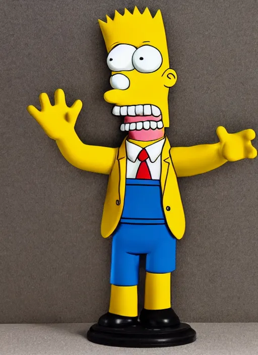 Image similar to bart simpson in business suit, is antique statue.