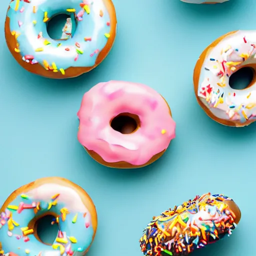 Prompt: donut with wings, light blue background