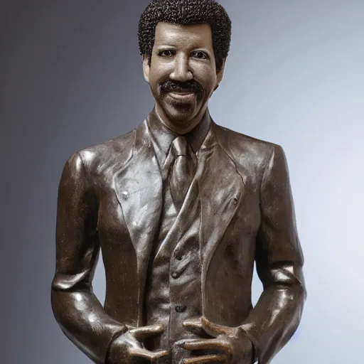 Image similar to photo of lionel richie sculpture in the hello video being sold at christies auction room realistic