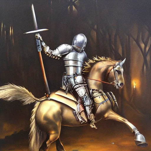 Prompt: knight's untimely demise, dark fantasy, oil painting, high detail