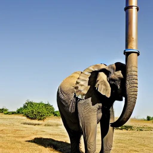 Image similar to elephant standing and holding a huge metal pipe