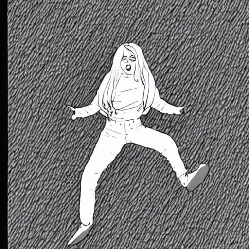 Prompt: billie eilish jumping on stage, line drawing