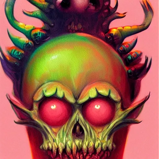 Image similar to a peach monster, colorful, digital art, fantasy, magic, chalk, trending on artstation, ultra detailed, professional illustration by basil gogos