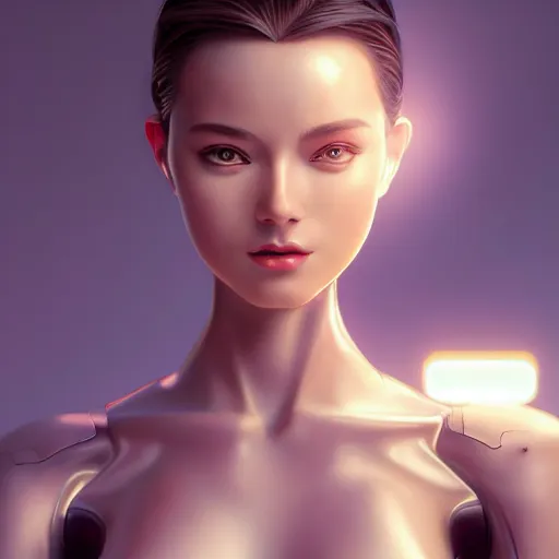 Image similar to Beuatiful Happy Mechanical Female Android, Full-Body, intricate, elegant, super highly detailed, professional digital painting, artstation, concept art, smooth, sharp focus, no blur, no dof, extreme illustration, Unreal Engine 5, Photorealism, HD quality, 8k resolution, cinema 4d, 3D, beautiful, cinematic, art by artgerm and greg rutkowski and alphonse mucha and loish and WLOP