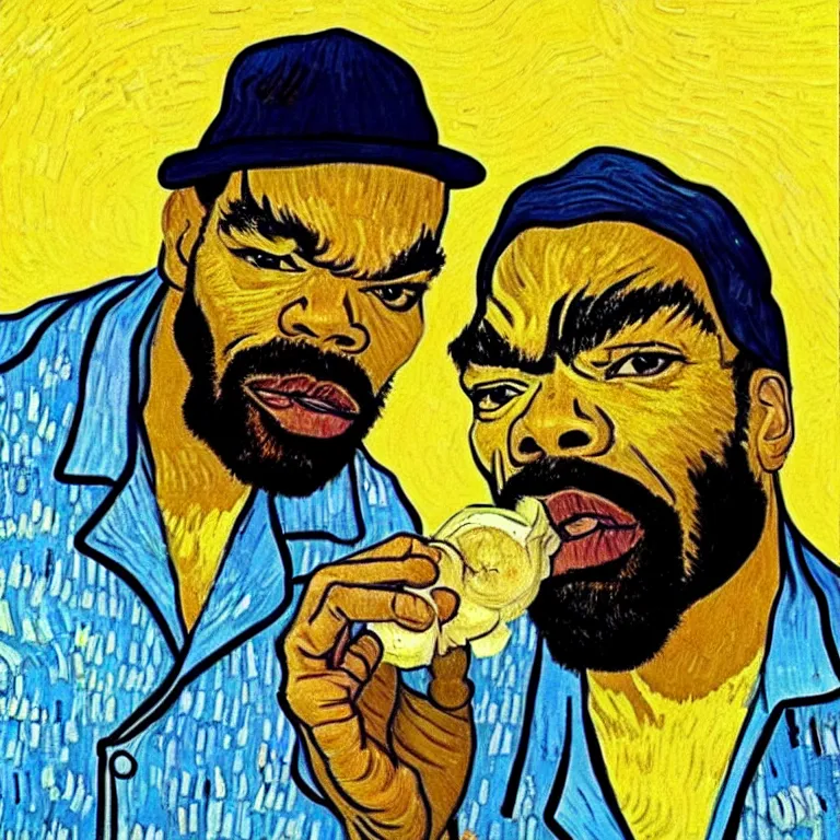 Prompt: method man eating a banana in the style of van gogh