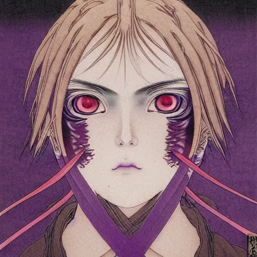 Image similar to prompt : portrait of muse soft light painted by takato yamamoto, purple rinnegan eyes, inspired by ninja anime, smooth face feature, intricate oil painting, high detail, sharp high detail, manga and anime