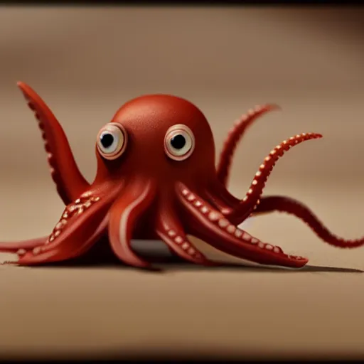 Image similar to miniature 3 d set of a friendly, cute octopus in a small village, with shallow depth of field, by studio ghibli