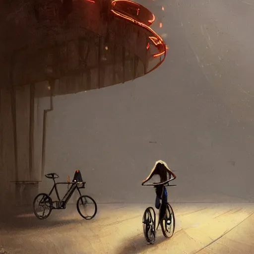 Prompt: stable diffusion artificial intelligence is riding a bicycle art by greg rutkowski