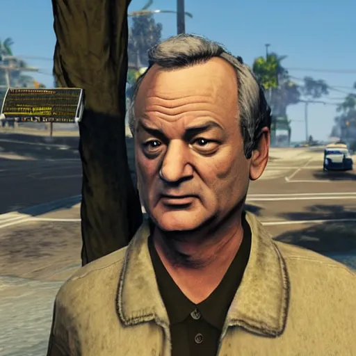 Image similar to bill murray as the protagonist of gta 5, screenshot