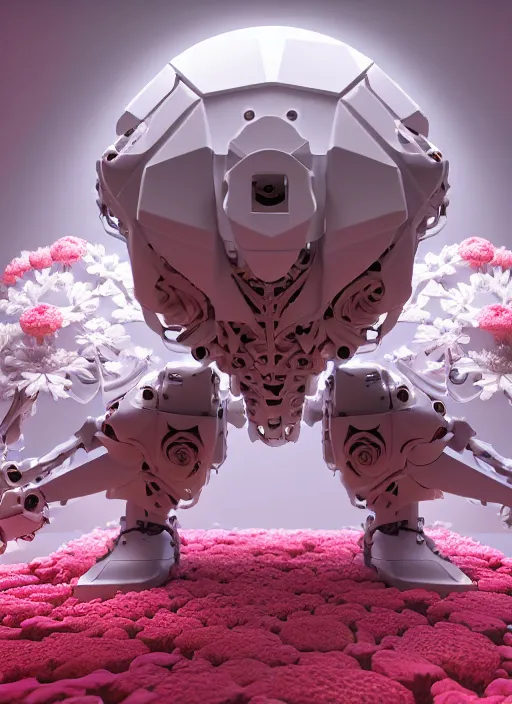 Prompt: biomechanical white yoga room made of corals, daisies, roses, well contoured smooth fair walls, up close shot, sharp focus, global illumination, radiant light, alexandre ferra white mecha, irakli nadar, octane highly render, 4 k, ultra hd,