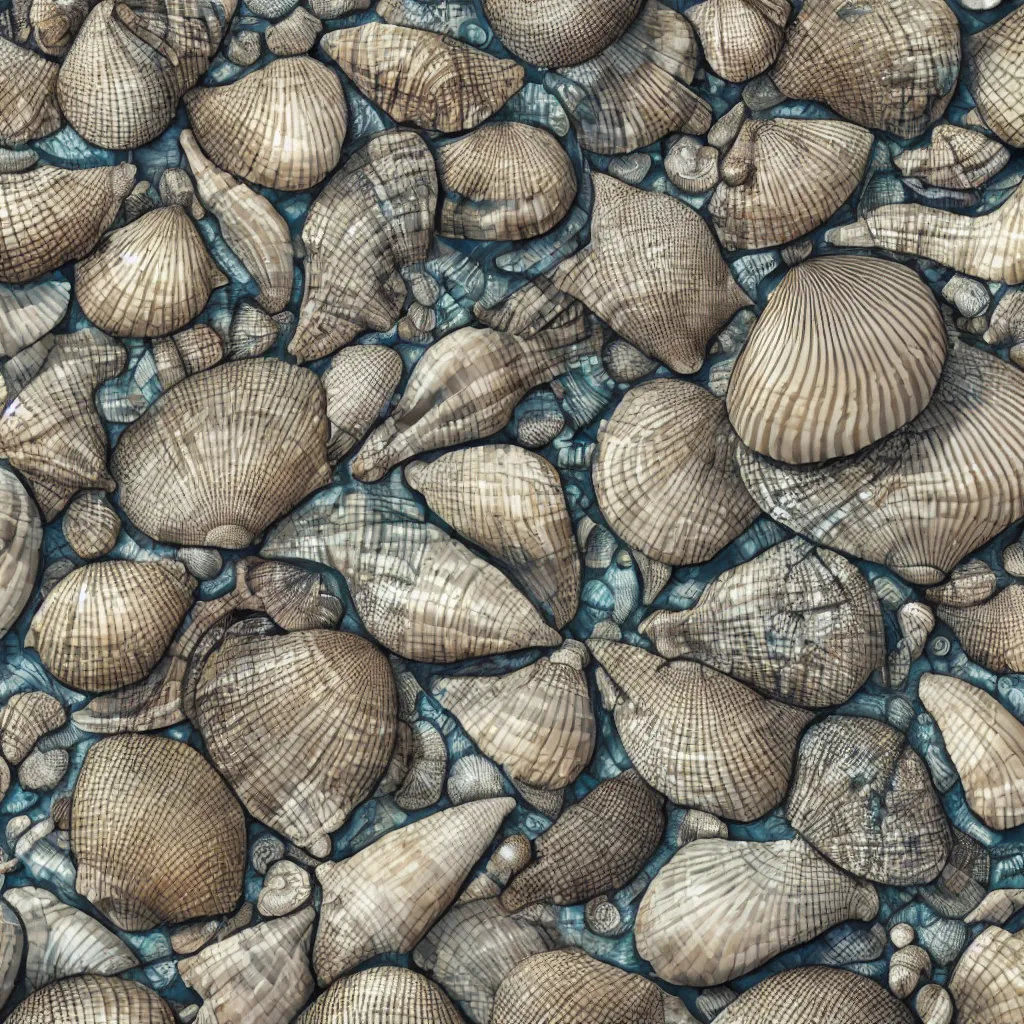 Prompt: geometric complex sea shell designs by ernst haeckel, closeup, realistic cinema 4 d render, beach sad background, clear focus, very coherent, very detailed