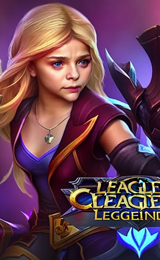 Image similar to Chloë Grace Moretz as a character in the game League of Legends, with a background based on the game League of Legends, detailed face, old 3d graphics