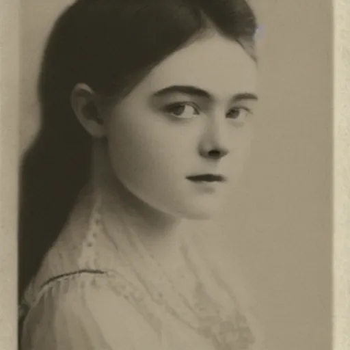 Image similar to Edwardian photograph of Elle Fanning, 1910s, 1900s, 1920s, grainy, detailed