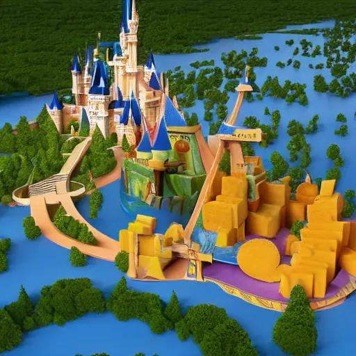 Image similar to 3d render of disney world made out of cheese