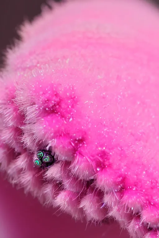 Prompt: high quality close-up photo pearlescent fluffy caterpillar! gorgeous highly detailed hannah yata elson peter cinematic pink lighting high quality low angle hd 8k sharp shallow depth of field