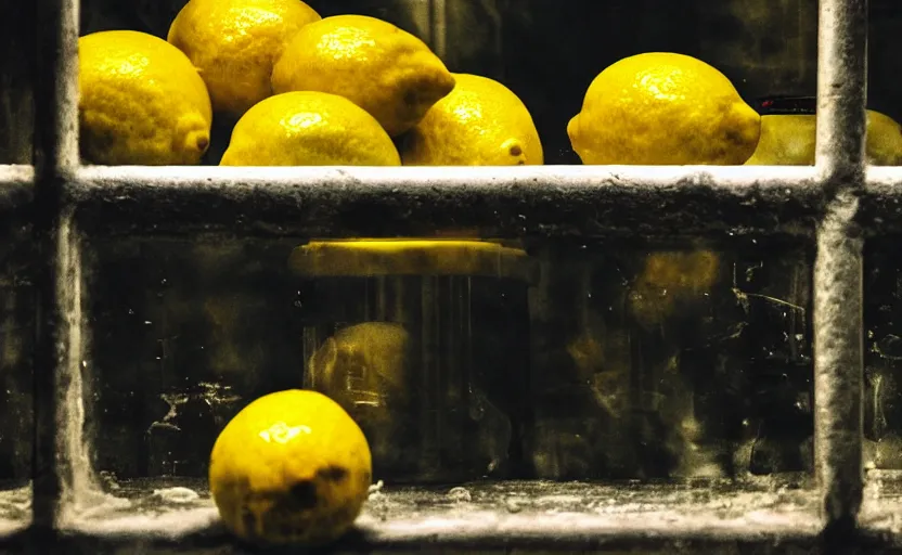 Prompt: lemons in a jail cell, photography